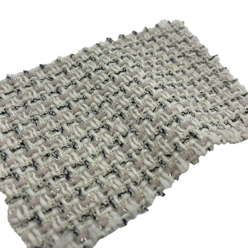 Ljusrosa rutig metallisk tweed modetyger för klänning 23523