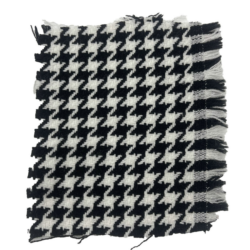 Svart Vit Akryl Metallic Houndstooth Jacquard Tweed Tyger För Klädsel